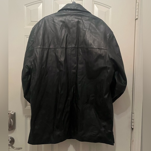 Perry Ellis Black Genuine Leather Trench Coat - Picture 3 of 5
